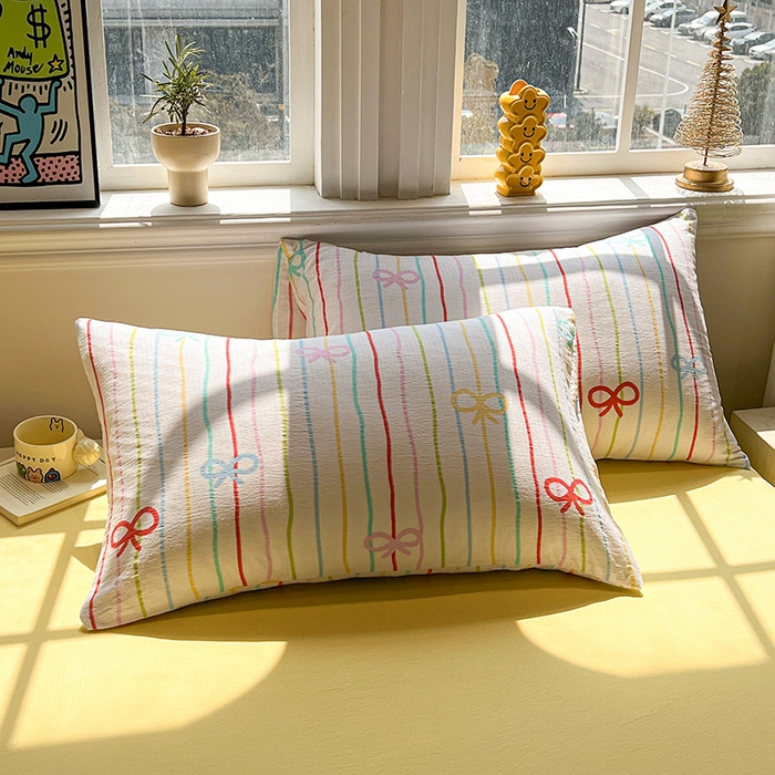 91家纺网 家纺一手货源 找家纺 花伞家居 2026新款印花皱皱双层纱四件套含买家秀-系列二 彩色可爱