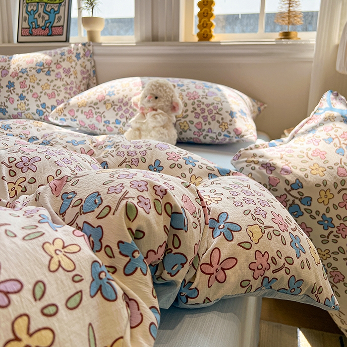 91家纺网 家纺一手货源 找家纺 花伞家居 2026新款印花皱皱双层纱四件套含买家秀-系列二 美丽花园