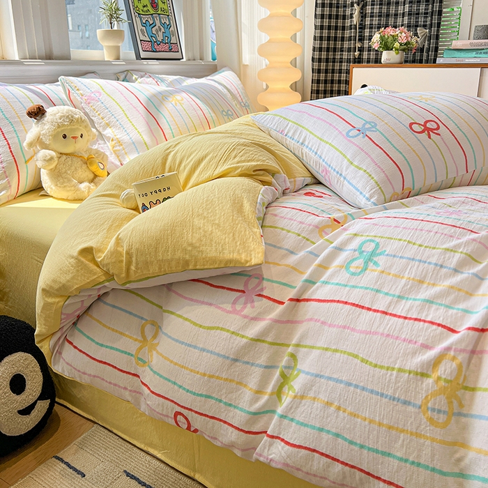 91家纺网 家纺一手货源 找家纺 花伞家居 2026新款印花皱皱双层纱四件套含买家秀-系列二 彩色可爱