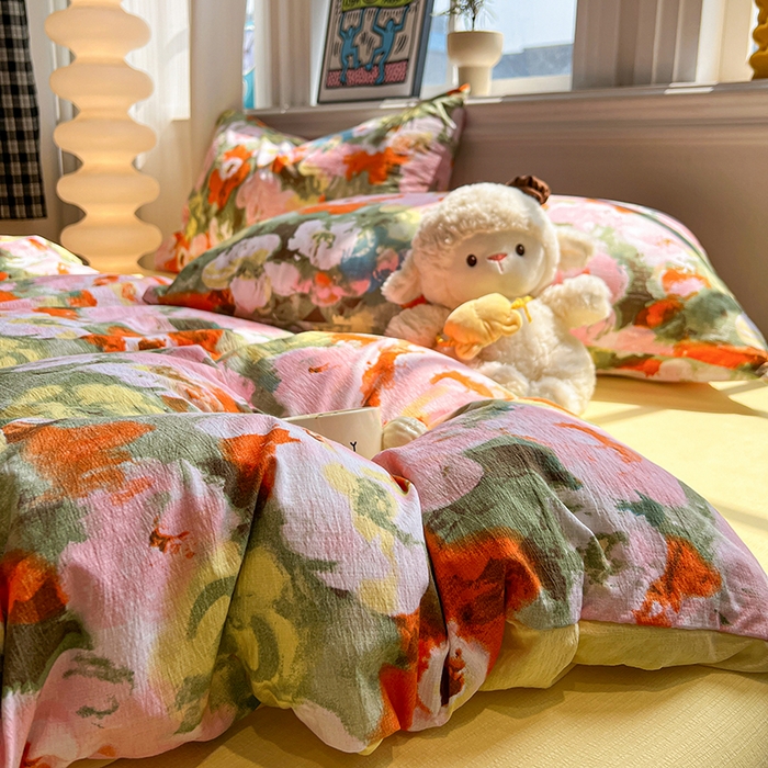 91家纺网 家纺一手货源 找家纺 花伞家居 2026新款印花皱皱双层纱四件套含买家秀-系列二 热情绚烂