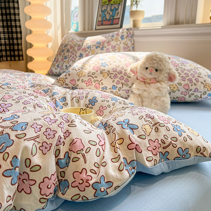 91家纺网 家纺一手货源 找家纺 花伞家居 2026新款印花皱皱双层纱四件套含买家秀-系列二 美丽花园