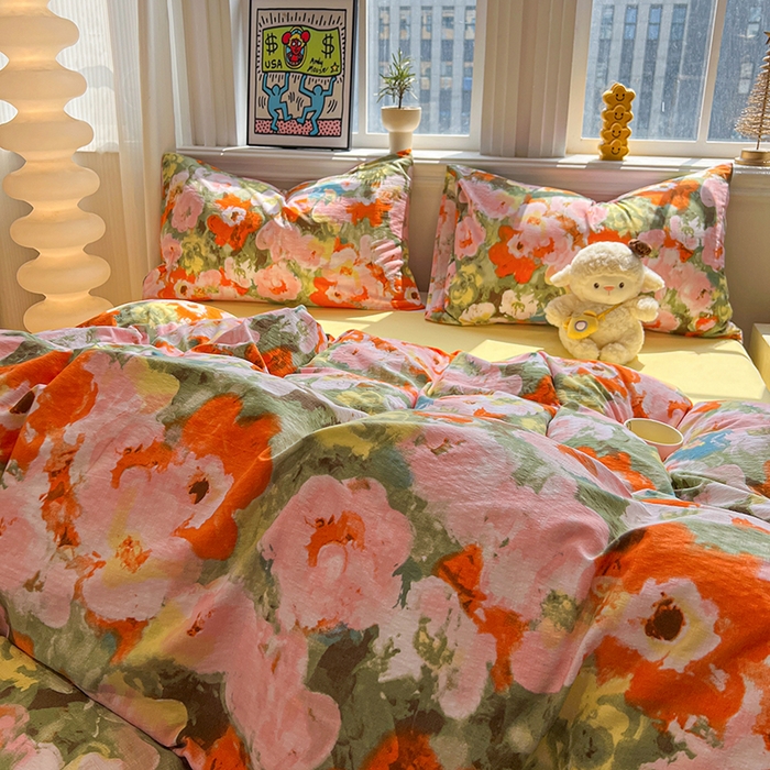 91家纺网 家纺一手货源 找家纺 花伞家居 2026新款印花皱皱双层纱四件套含买家秀-系列二 热情绚烂