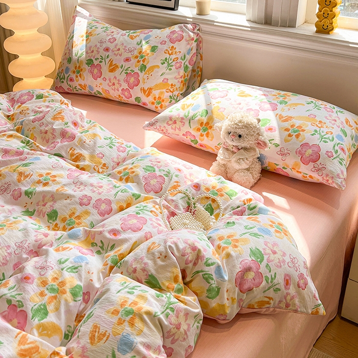 91家纺网 家纺一手货源 找家纺 花伞家居 2026新款印花皱皱双层纱四件套含买家秀-系列二 风传花信