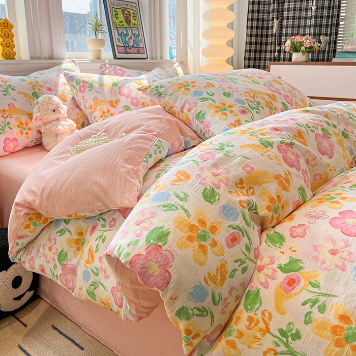 91家纺网 家纺一手货源 找家纺 花伞家居 2026新款印花皱皱双层纱四件套含买家秀-系列二 风传花信