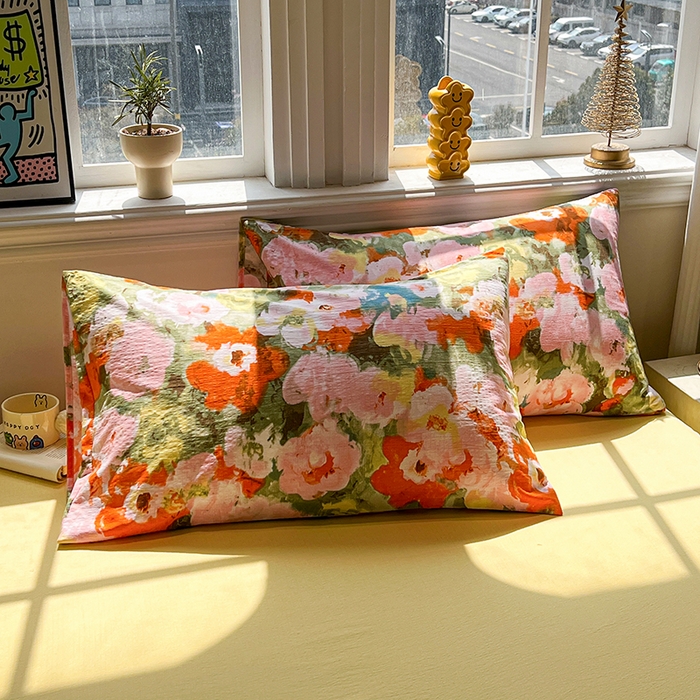 91家纺网 家纺一手货源 找家纺 花伞家居 2026新款印花皱皱双层纱四件套含买家秀-系列二 热情绚烂