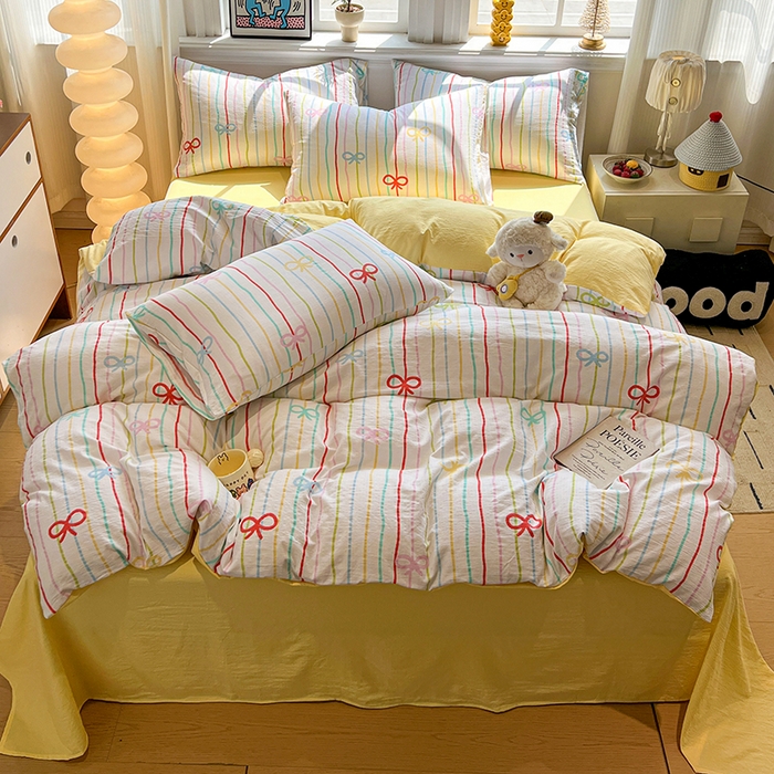 91家纺网 家纺一手货源 找家纺 花伞家居 2026新款印花皱皱双层纱四件套含买家秀-系列二 彩色可爱