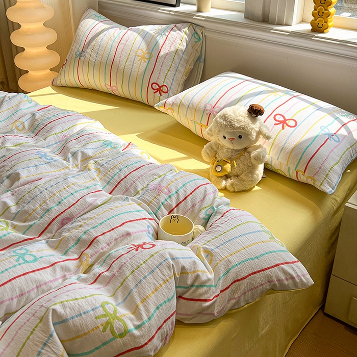 91家纺网 家纺一手货源 找家纺 花伞家居 2026新款印花皱皱双层纱四件套含买家秀-系列二 彩色可爱