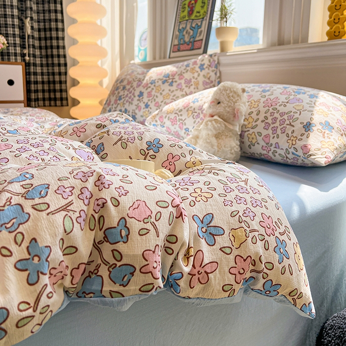 91家纺网 家纺一手货源 找家纺 花伞家居 2026新款印花皱皱双层纱四件套含买家秀-系列二 美丽花园