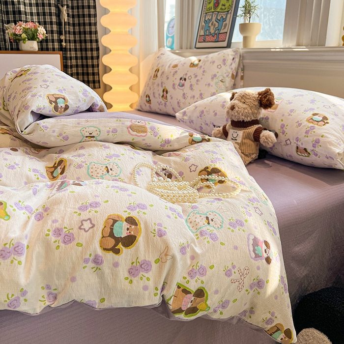 91家纺网 家纺一手货源 找家纺 花伞家居 2026新款印花皱皱双层纱四件套含买家秀-系列二 芋泥啵啵