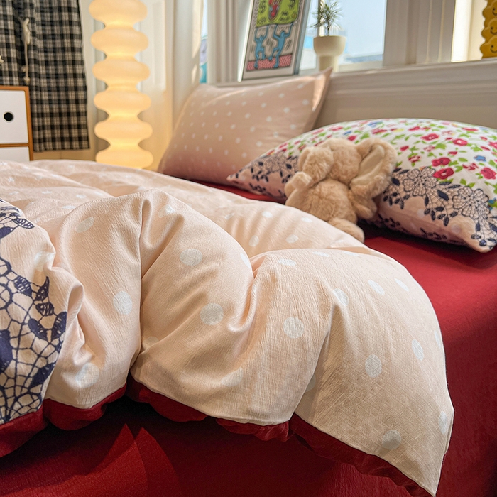 91家纺网 家纺一手货源 找家纺 花伞家居 2026新款印花皱皱双层纱四件套含买家秀-系列二 蕾丝碎花