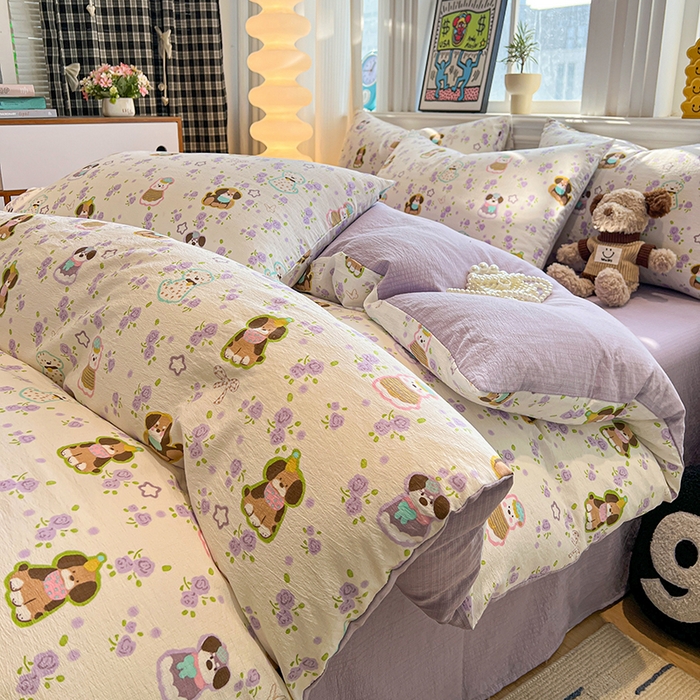 91家纺网 家纺一手货源 找家纺 花伞家居 2026新款印花皱皱双层纱四件套含买家秀-系列二 芋泥啵啵