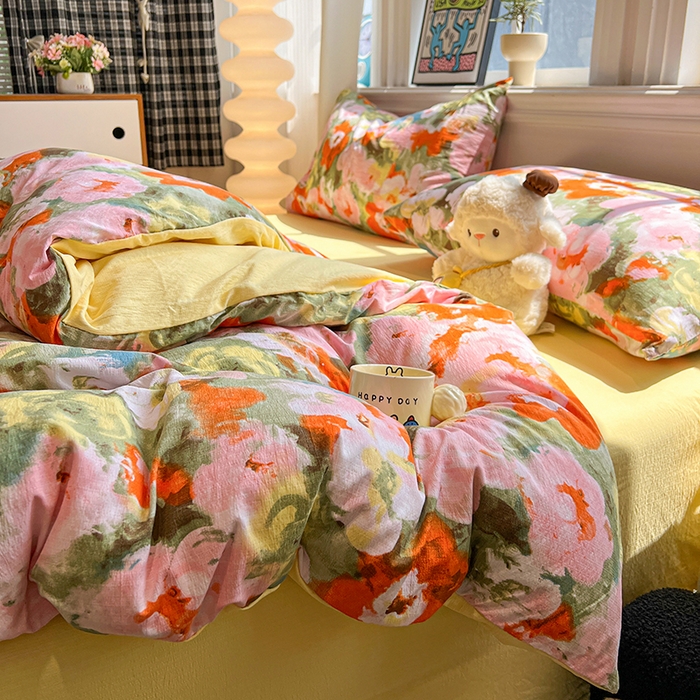 91家纺网 家纺一手货源 找家纺 花伞家居 2026新款印花皱皱双层纱四件套含买家秀-系列二 热情绚烂