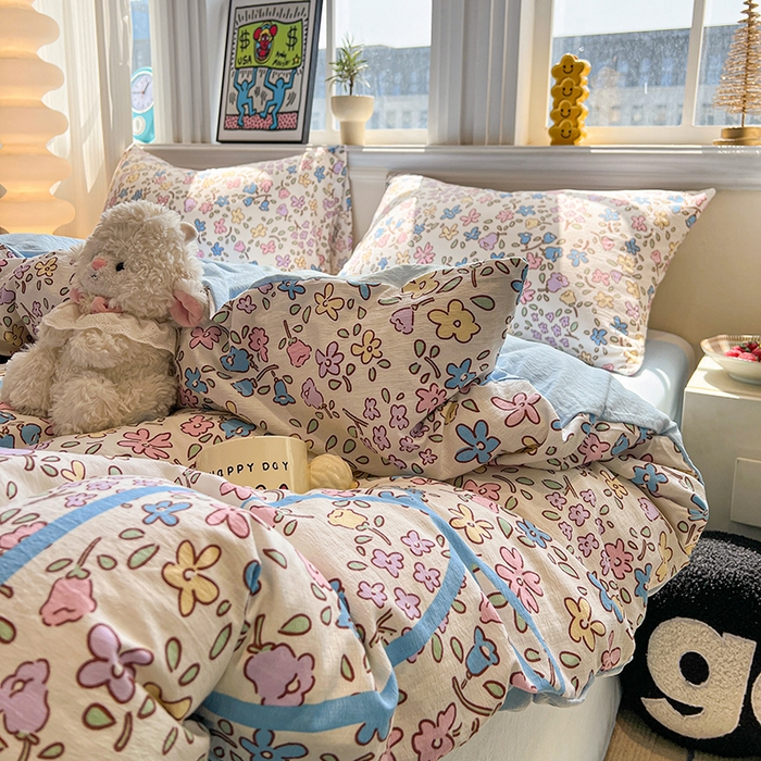 91家纺网 家纺一手货源 找家纺 花伞家居 2026新款印花皱皱双层纱四件套含买家秀-系列二 美丽花园