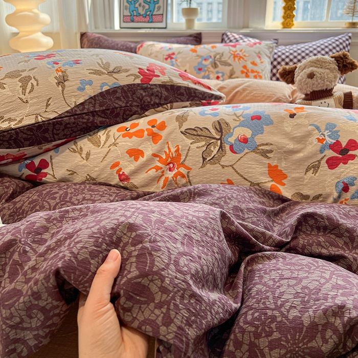 91家纺网 家纺一手货源 找家纺 花伞家居 2026新款印花皱皱双层纱四件套含买家秀-系列二 予美