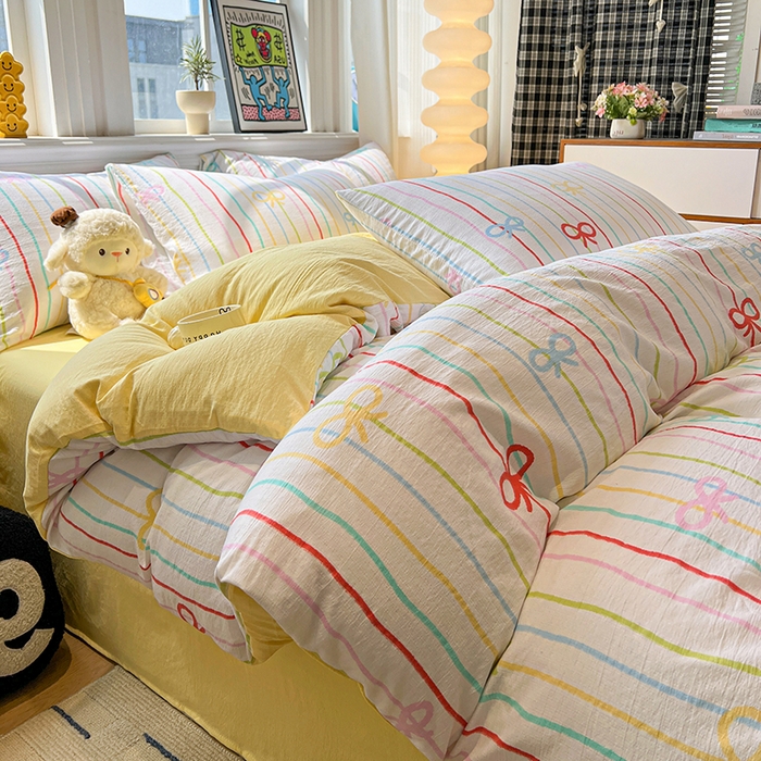 91家纺网 家纺一手货源 找家纺 花伞家居 2026新款印花皱皱双层纱四件套含买家秀-系列二 彩色可爱