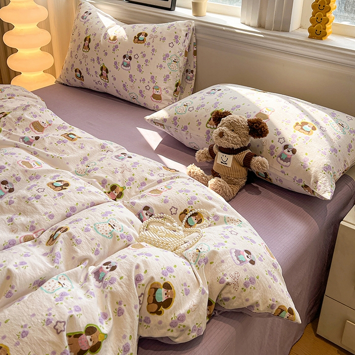 91家纺网 家纺一手货源 找家纺 花伞家居 2026新款印花皱皱双层纱四件套含买家秀-系列二 芋泥啵啵