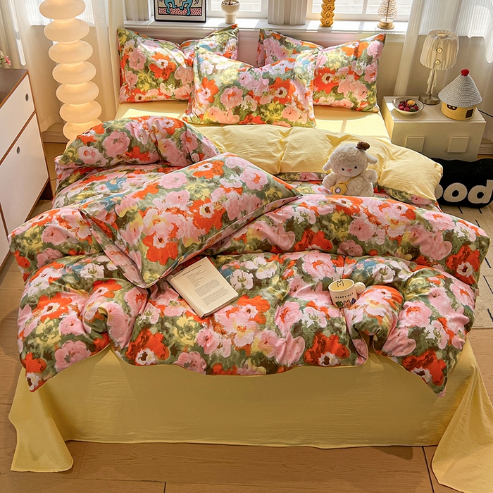 91家纺网 家纺一手货源 找家纺 花伞家居 2026新款印花皱皱双层纱四件套含买家秀-系列二 热情绚烂