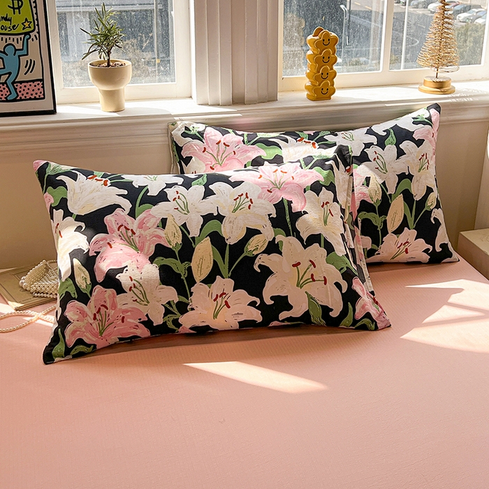 91家纺网 家纺一手货源 找家纺 花伞家居 2026新款印花皱皱双层纱四件套含买家秀-系列二 盛开-粉