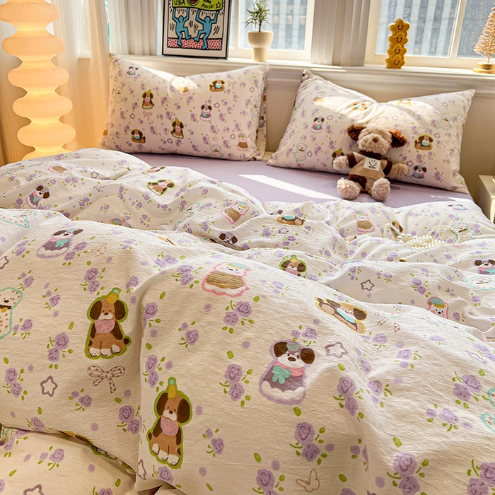 91家纺网 家纺一手货源 找家纺 花伞家居 2026新款印花皱皱双层纱四件套含买家秀-系列二 芋泥啵啵