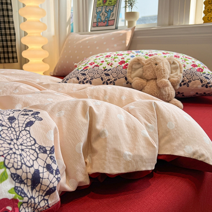 91家纺网 家纺一手货源 找家纺 花伞家居 2026新款印花皱皱双层纱四件套含买家秀-系列二 蕾丝碎花