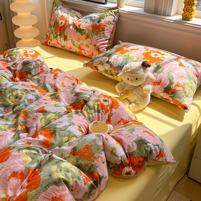 91家纺网 家纺一手货源 找家纺 花伞家居 2026新款印花皱皱双层纱四件套含买家秀-系列二 热情绚烂