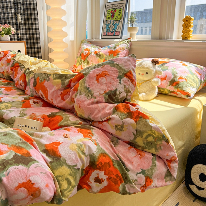 91家纺网 家纺一手货源 找家纺 花伞家居 2026新款印花皱皱双层纱四件套含买家秀-系列二 热情绚烂