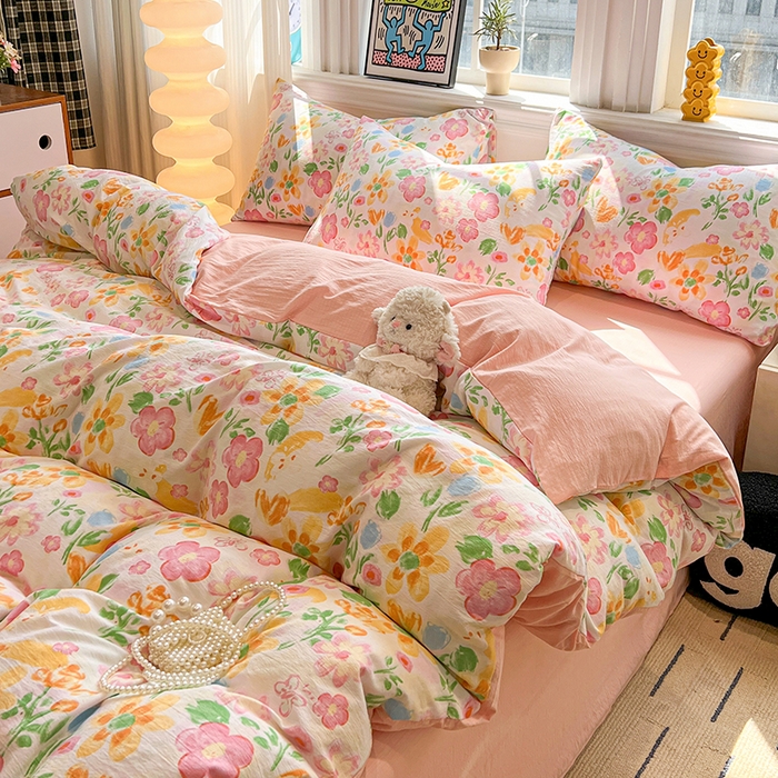 91家纺网 家纺一手货源 找家纺 花伞家居 2026新款印花皱皱双层纱四件套含买家秀-系列二 风传花信