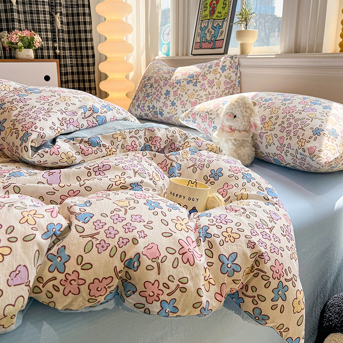 91家纺网 家纺一手货源 找家纺 花伞家居 2026新款印花皱皱双层纱四件套含买家秀-系列二 美丽花园