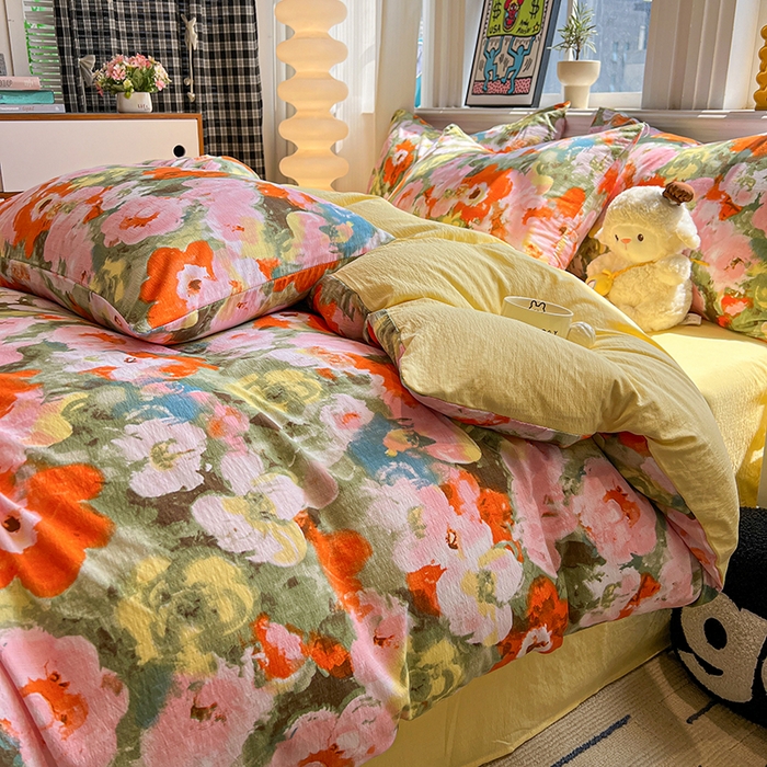 91家纺网 家纺一手货源 找家纺 花伞家居 2026新款印花皱皱双层纱四件套含买家秀-系列二 热情绚烂