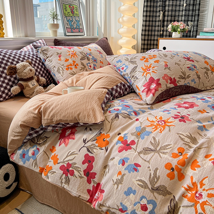 91家纺网 家纺一手货源 找家纺 花伞家居 2026新款印花皱皱双层纱四件套含买家秀-系列二 予美