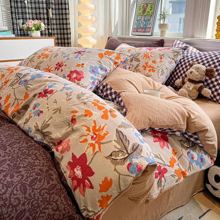 91家纺网 家纺一手货源 找家纺 花伞家居 2026新款印花皱皱双层纱四件套含买家秀-系列二 予美