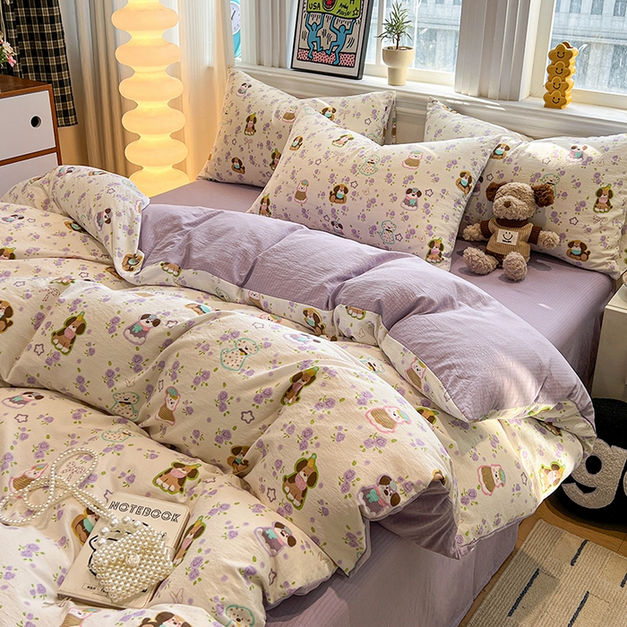 91家纺网 家纺一手货源 找家纺 花伞家居 2026新款印花皱皱双层纱四件套含买家秀-系列二 芋泥啵啵