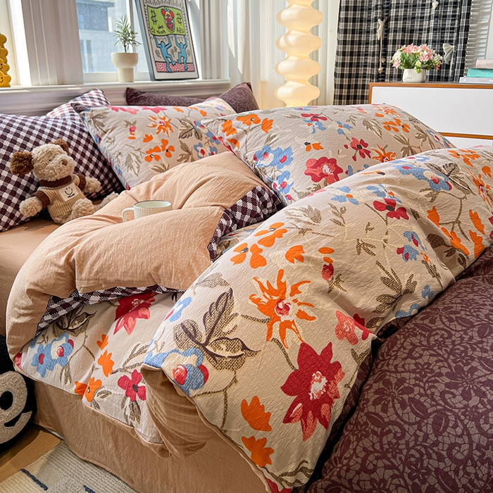 91家纺网 家纺一手货源 找家纺 花伞家居 2026新款印花皱皱双层纱四件套含买家秀-系列二 予美