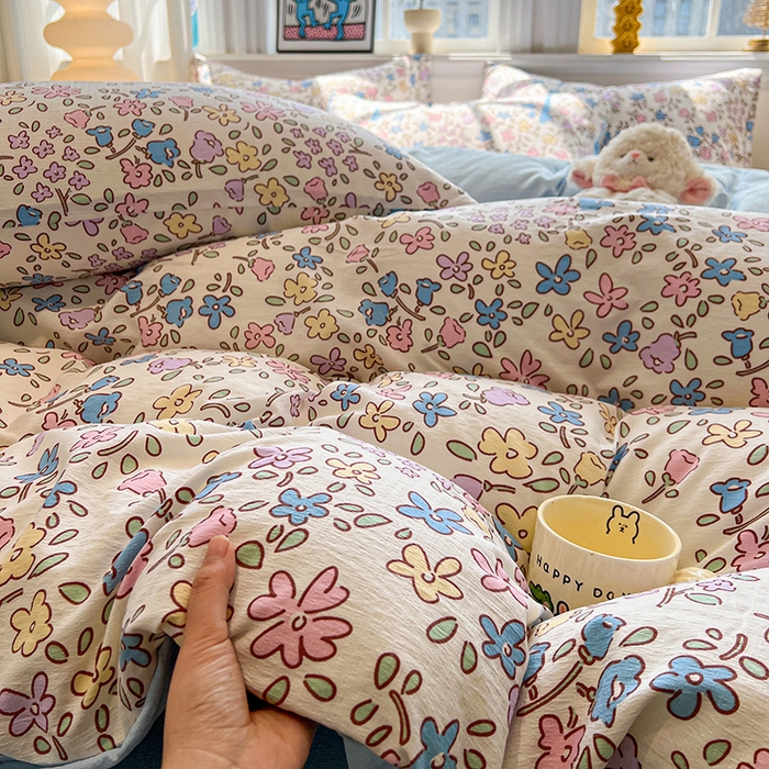 91家纺网 家纺一手货源 找家纺 花伞家居 2026新款印花皱皱双层纱四件套含买家秀-系列二 美丽花园