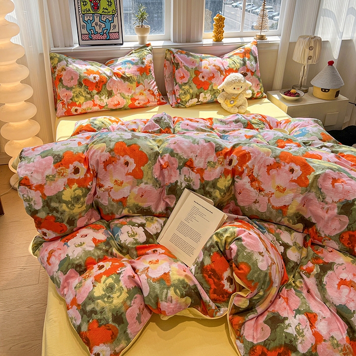 91家纺网 家纺一手货源 找家纺 花伞家居 2026新款印花皱皱双层纱四件套含买家秀-系列二 热情绚烂