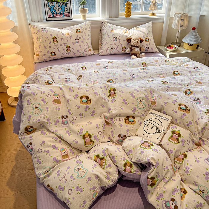 91家纺网 家纺一手货源 找家纺 花伞家居 2026新款印花皱皱双层纱四件套含买家秀-系列二 芋泥啵啵