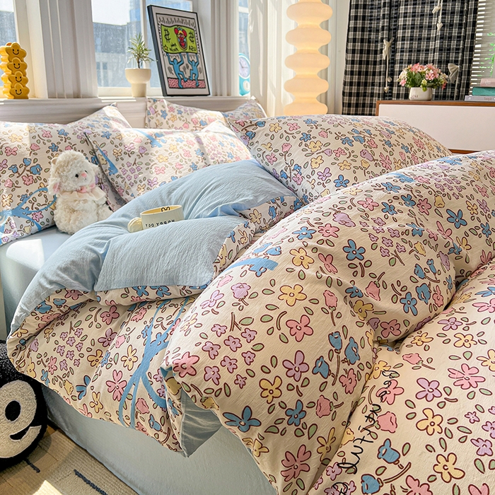 91家纺网 家纺一手货源 找家纺 花伞家居 2026新款印花皱皱双层纱四件套含买家秀-系列二 美丽花园