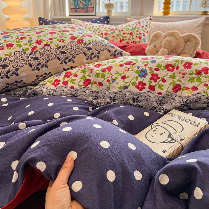 91家纺网 家纺一手货源 找家纺 花伞家居 2026新款印花皱皱双层纱四件套含买家秀-系列二 蕾丝碎花