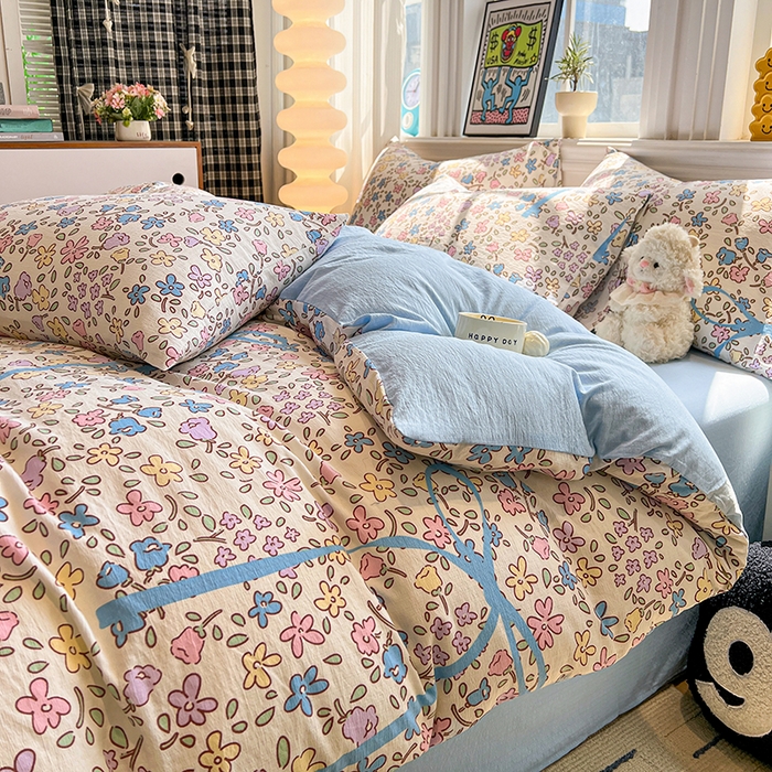 91家纺网 家纺一手货源 找家纺 花伞家居 2026新款印花皱皱双层纱四件套含买家秀-系列二 美丽花园