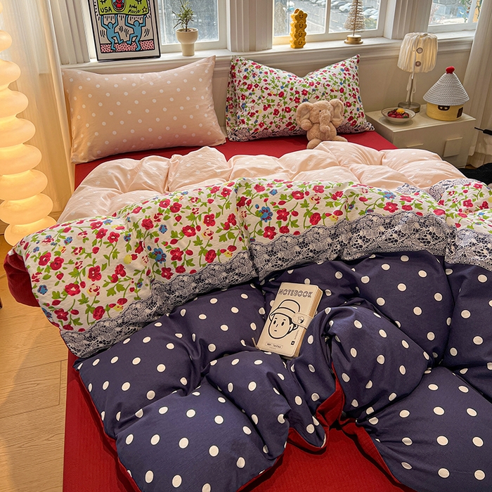 91家纺网 家纺一手货源 找家纺 花伞家居 2026新款印花皱皱双层纱四件套含买家秀-系列二 蕾丝碎花