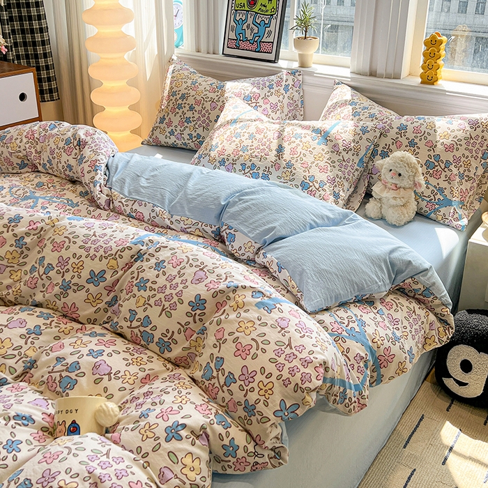 91家纺网 家纺一手货源 找家纺 花伞家居 2026新款印花皱皱双层纱四件套含买家秀-系列二 美丽花园