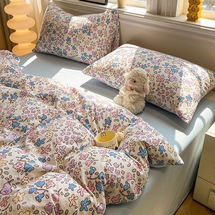 91家纺网 家纺一手货源 找家纺 花伞家居 2026新款印花皱皱双层纱四件套含买家秀-系列二 美丽花园