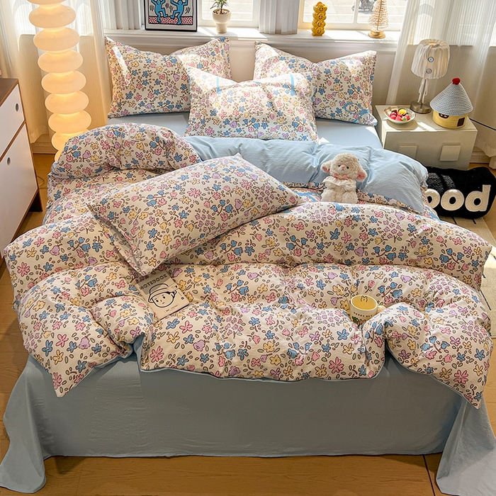 91家纺网 家纺一手货源 找家纺 花伞家居 2026新款印花皱皱双层纱四件套含买家秀-系列二 美丽花园