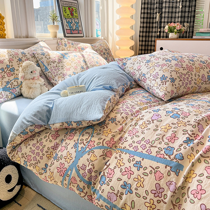 91家纺网 家纺一手货源 找家纺 花伞家居 2026新款印花皱皱双层纱四件套含买家秀-系列二 美丽花园