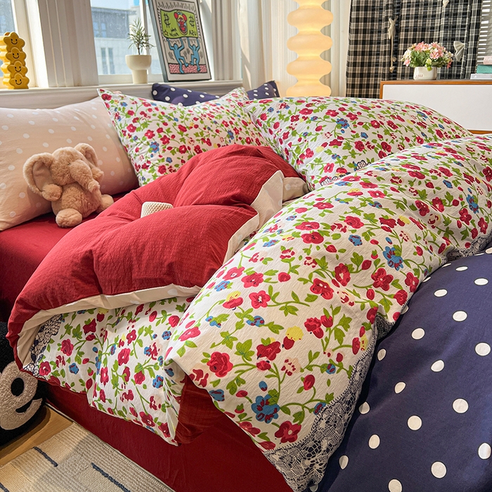 91家纺网 家纺一手货源 找家纺 花伞家居 2026新款印花皱皱双层纱四件套含买家秀-系列二 蕾丝碎花