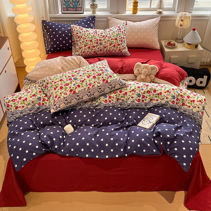 91家纺网 家纺一手货源 找家纺 花伞家居 2026新款印花皱皱双层纱四件套含买家秀-系列二 蕾丝碎花