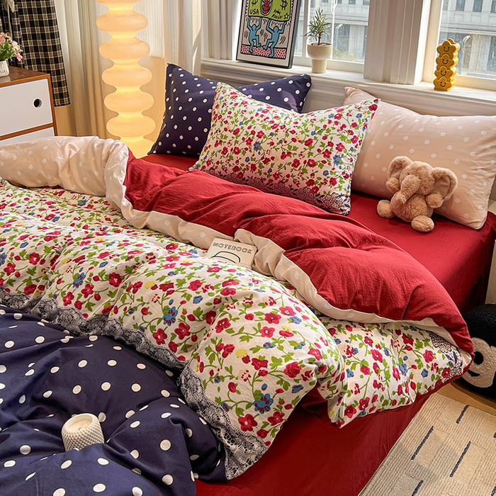 91家纺网 家纺一手货源 找家纺 花伞家居 2026新款印花皱皱双层纱四件套含买家秀-系列二 蕾丝碎花