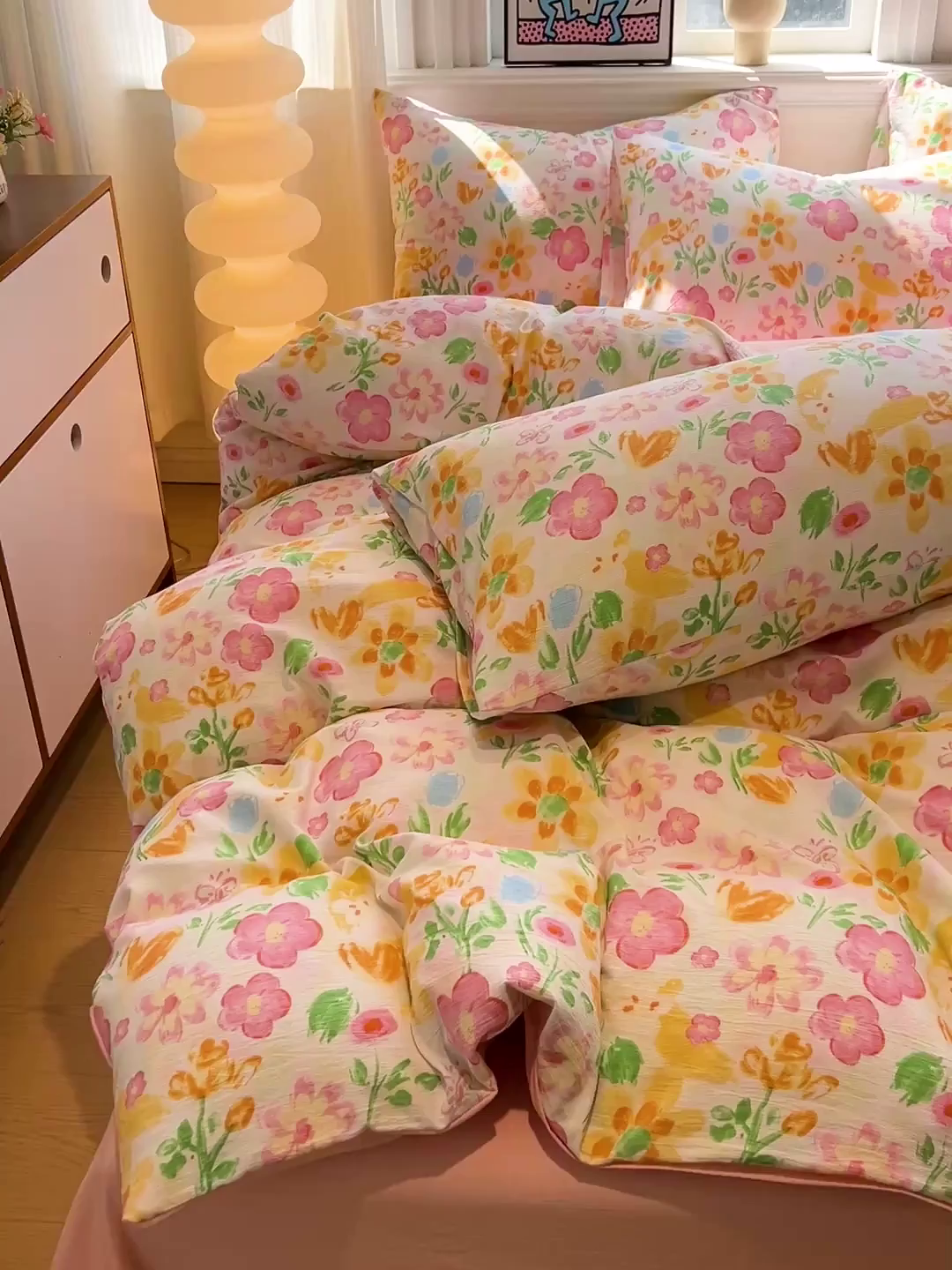 91家纺网 家纺一手货源 找家纺 花伞家居 2026新款印花皱皱双层纱四件套含买家秀-系列二 风传花信