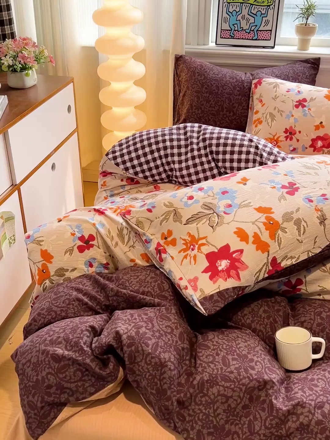 91家纺网 家纺一手货源 找家纺 花伞家居 2026新款印花皱皱双层纱四件套含买家秀-系列二 予美