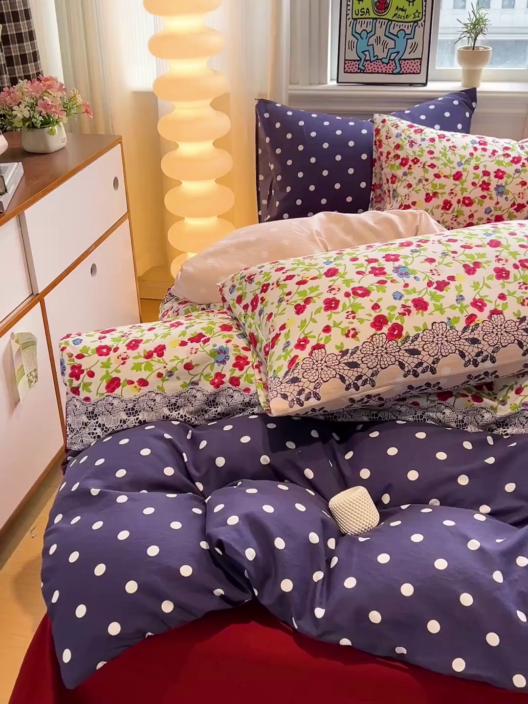 91家纺网 家纺一手货源 找家纺 花伞家居 2026新款印花皱皱双层纱四件套含买家秀-系列二 蕾丝碎花